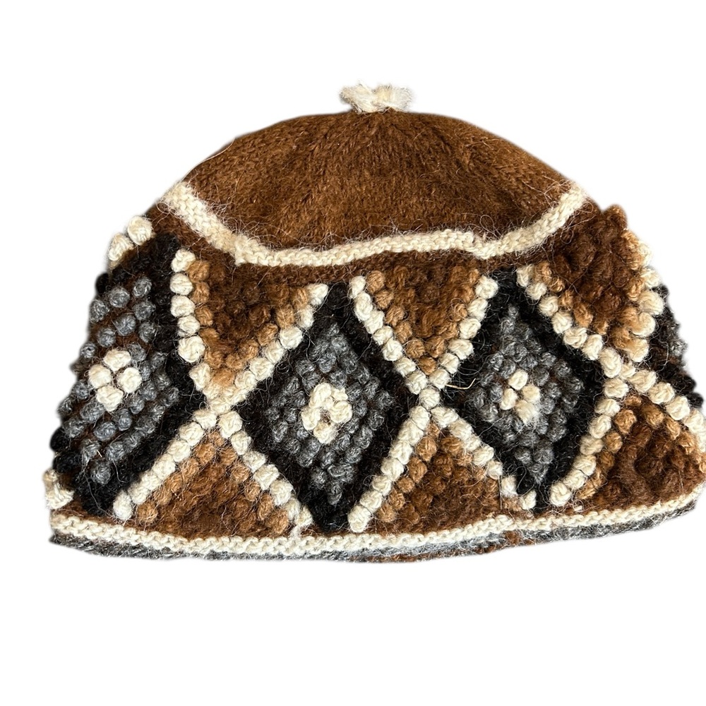 La Gringa 100% Alpaca Hand Knit Hat Brown Peru Winter Beanie - Picture 2 of 5